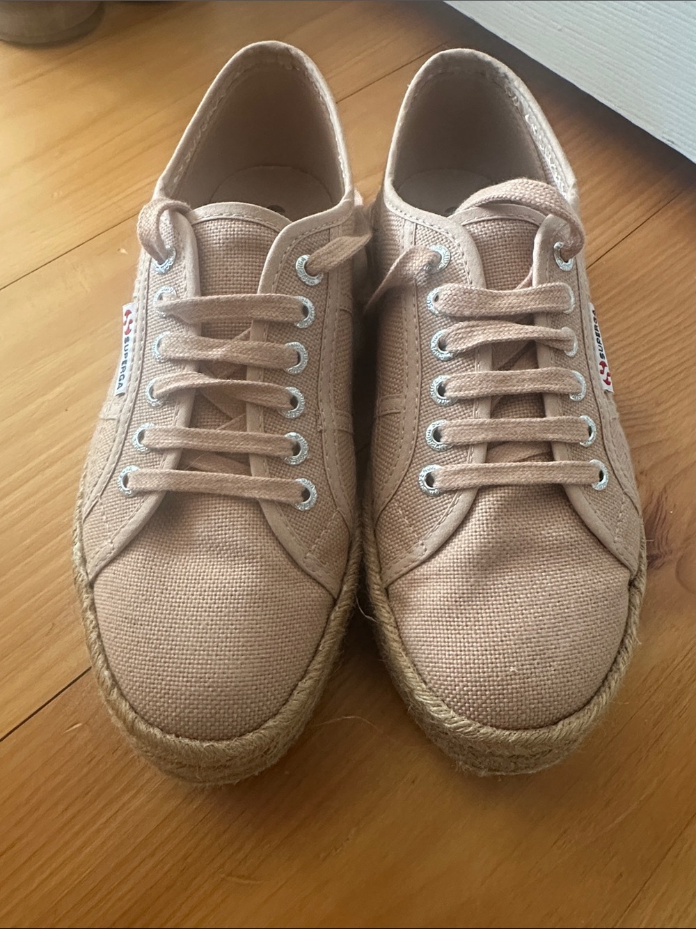 Superga Beige Canvas Espadrille Sneakers with Jute Trim